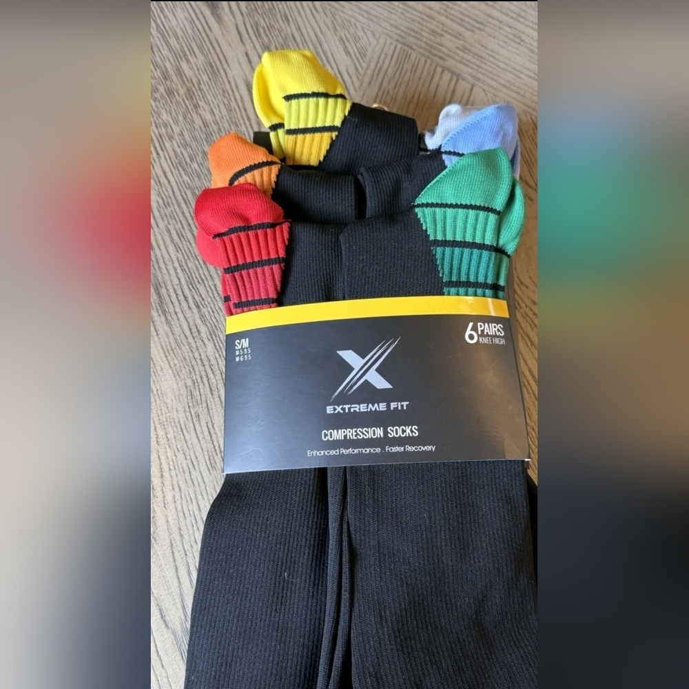 Extreme Fit Rainbow Black Compression Sock 6-Pair Set S/M - Picture 3 of 3